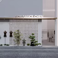 JY CHEN Modern Storefront Design With Curved Arch White Gray Walls And Plant Decorations