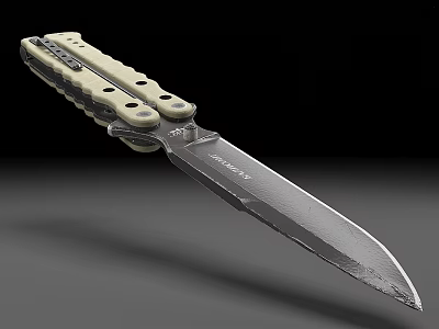 Tactical Folding Knife With Beige Handle Holes And Polished Metal Blade 3d model