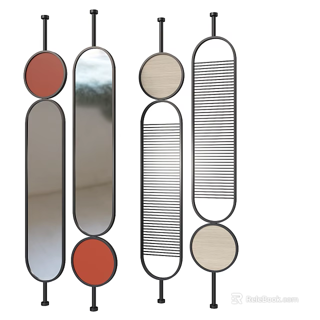 Modern Room Dividers With Metal Frames Circular Panels And Striped Patterns 3d model