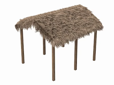 Traditional Thatched Roof Pergola With Sturdy Wooden Pillars For Outdoor Shade 3d model