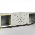 Elegant Modern TV Stand With White Cabinet Gold Accents Glass Shelves And Decorative Design