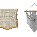 Gray And White Woven Roman Blinds With Wooden Frame And Matching Macramé Decor