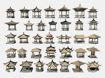 Traditional Chinese Pavilion Models With Various Architectural Styles And Roof Designs 3d model