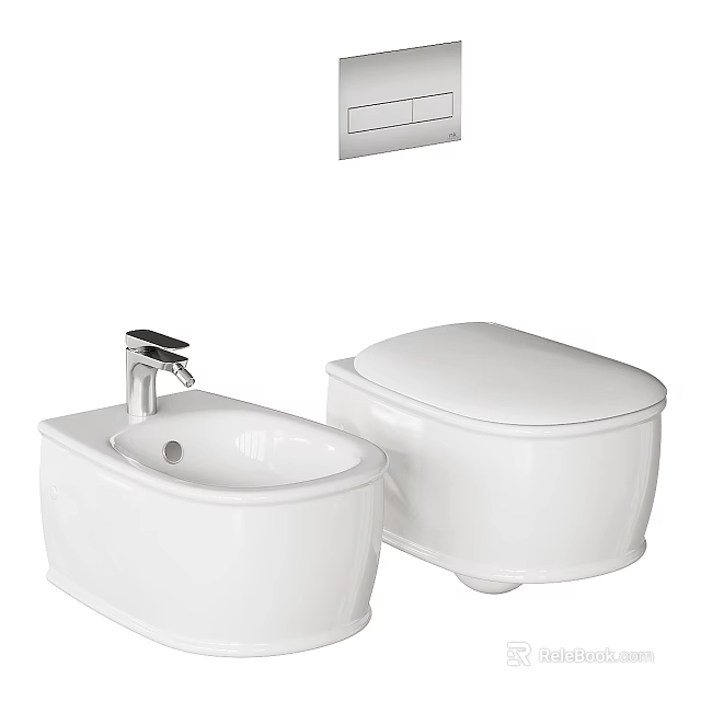 Modern White Ceramic Toilet With Bidet And Wall Mounted Panel Design 3d model 