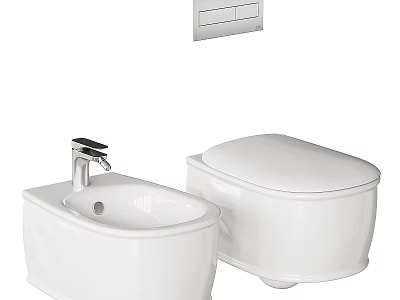 Modern White Ceramic Toilet With Bidet And Wall Mounted Panel Design 3d model