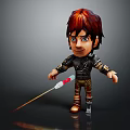 Cartoon Man In Dark Decorated Outfit With Reddish Brown Hair Holding Stick On Reflective Background