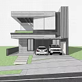 Modern Detached Villa Exterior Design Featuring Greenery Double Garage Lighting Stone Wall And Steps