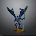 Blue Winged Fantasy Creature Figure With Staff And Decorative Base Design