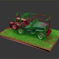 Dark Blue Military Vehicle Model With Open Top Structure On Grass Base 3d model