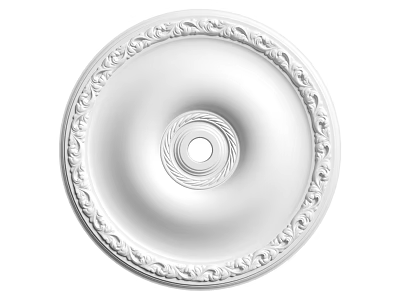 White Round Ceiling Light Plate with Intricate Carved Edge and Central Circular Hole 3d model