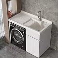 Modern Laundry Cabinet Setup With Washing Machine Sink Countertop Faucet And Storage Cabinets