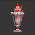 Delicious Strawberry Ice Cream Sundae With Fresh Berries Whipped Cream And Bow Decoration