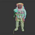 A Man Wearing White Spacesuit With Helmet And Oxygen Equipment Standing Against Gray Background