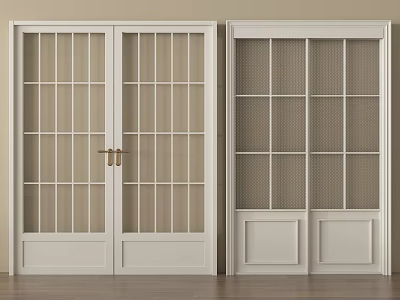 White Double Doors With Glass Panels And Brass Handles In Interior Design 3d model
