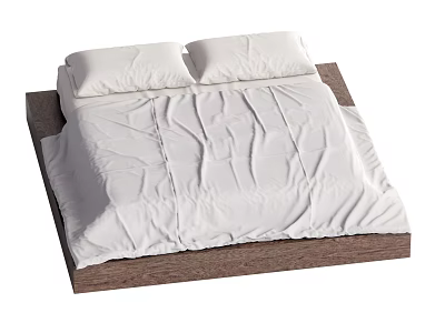 Cozy Double Bed With White Pillows White Quilt And Brown Wooden Frame 3d model