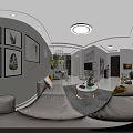 Modern Living and Dining Room Interior Design With Sofa Pillows Chandelier And Marble Wall