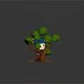 Playful Cartoon Treehouse Scene Featuring Green Leafy Trees Little Houses and Brown Trunks