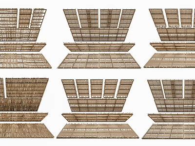 Ceiling Design With Wooden Grid Patterns And Various Interior Styles 3d model