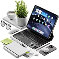 Elegant Office Desk Ornament Combination with Tablet Keyboard Plant and Stationery