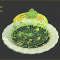 Delicious Cake With Yellow Glaze Fresh Raspberries And Kiwi Seeds On White Plate