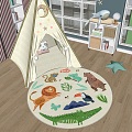 Modern Round Carpet Children's Tent Entertainment Area Carpet Combination Creative Children Cartoon Animal Carpet Children's Toy Room 3d model