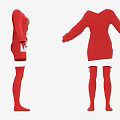 Red Christmas Dress With Snowman Print And Matching Long Stockings Set