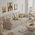 Modern Cream Style Double Sofa with Arm Lazy Sofa Art Sofa Hanging Pillow 3d model