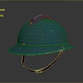 Vintage Soldier Helmet In Blue With Worn Surface And Brown Strap