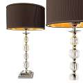 Elegant Table Lamp Featuring Dark Brown Pleated Lampshade Transparent Glass Balls And Silver Metal Base