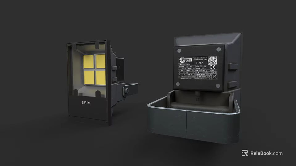 Black LED Wall Light With Yellow Panel And Sturdy Industrial Design 3d model