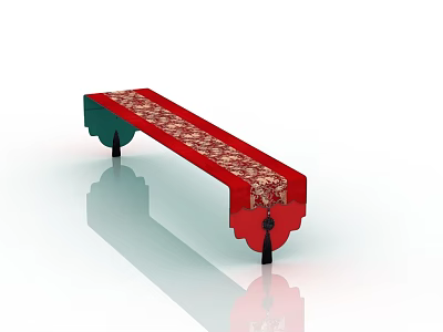 Red and Green Long Rectangular Decorative Ornament Set With Black Legs And Floral Pattern 3d model