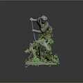 Ancient Style Stone Sculpture Depicting Man With Staff And Animal