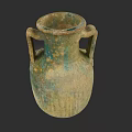 Antique Ceramic Vessel With Two Handles Textured Surface And Turquoise Earthy Tones
