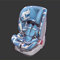 Blue And White Patterned Child Safety Seat With Comfortable Harness And Secure Design
