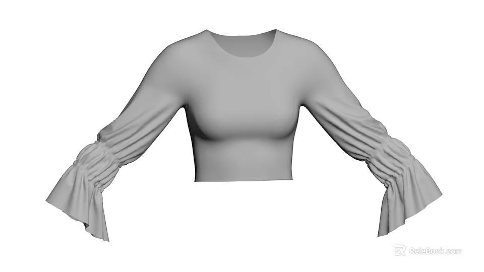 Gray Cropped Top with Puffed Ruffled Sleeves Women's Casual Fashion Design 3d model 