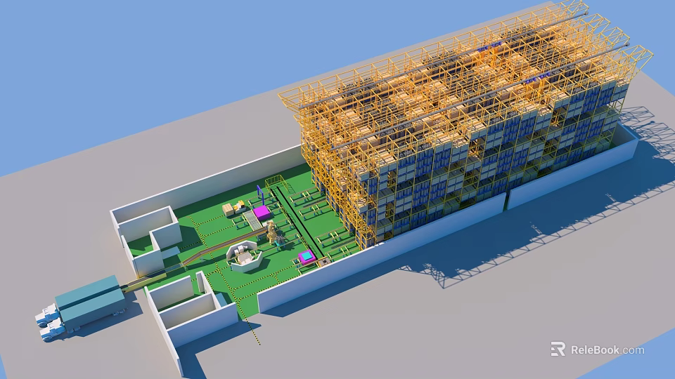 3D Construction Site Model Featuring Scaffolding And Building Framework Layout 3d model 