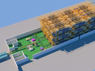 3D Construction Site Model Featuring Scaffolding And Building Framework Layout 3d model