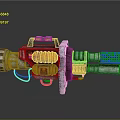 Sci Fi Weapon Device 3D Render With Metallic Frame Orange Coils Handle Grip And Pipes