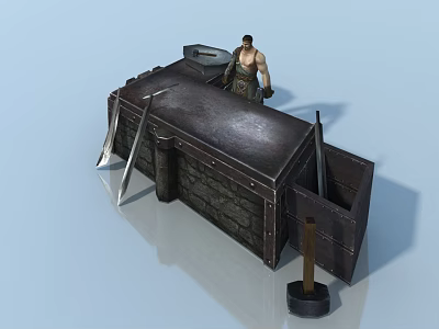Ancient Forging Scene Landscape Sculpture With Large Stone Workbench Metal Tools And Muscular Male Figure 3d model