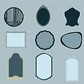 Decorative Mirrors with Arched Oval Rectangular Shapes and Ornate Frame Designs on Wall 3d model