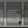 Modern Architectural Interior Featuring Glass Doors Windows And Green Plant In Black Pot