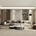 Modern Living Room With Wooden Wall Marble TV Backdrop Bookshelf Round Coffee Table Green Plant