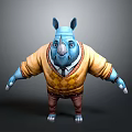 Blue Rhino Cartoon Character Wearing Yellow Sweater Brown Pants And Tie