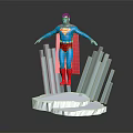 Superman Character With Red Cape Standing On Platform With Transparent Pillars And Gray Background