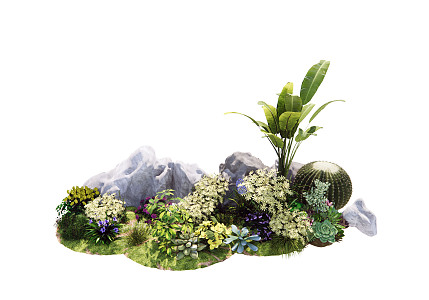 Modern plant rockery shrub green plant flowers cactus ball 3d model