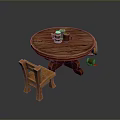 Cozy Round Wooden Dining Table With Matching Chair And Tabletop Items
