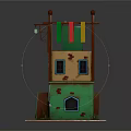 Cartoon Style Two Story Building Scene With Yellow Green Walls Colorful Cloths And Patterned Rug