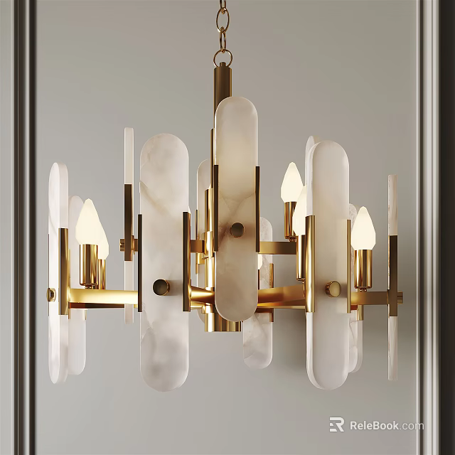 Modern Gold Chandelier With White Glass Shades And Elegant Pendant Lighting Design 3d model 