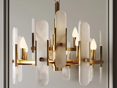 Modern Gold Chandelier With White Glass Shades And Elegant Pendant Lighting Design 3d model