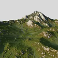 Natural Mountain Range With Green Grassy Slopes And White Rocky Peaks In Rolling Terrain